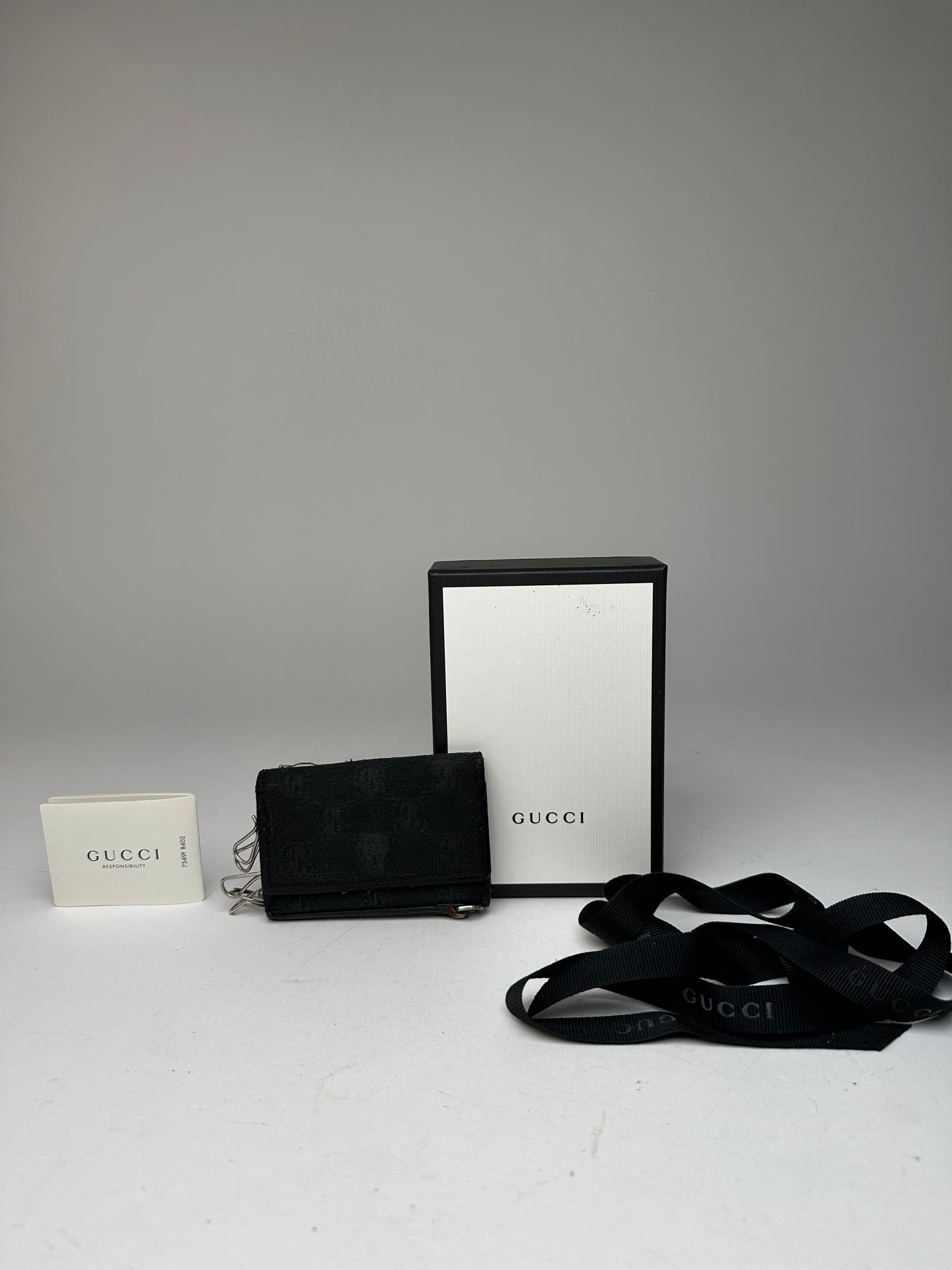 Vintage Gucci Monogram Canvas Leather Key Holder Black