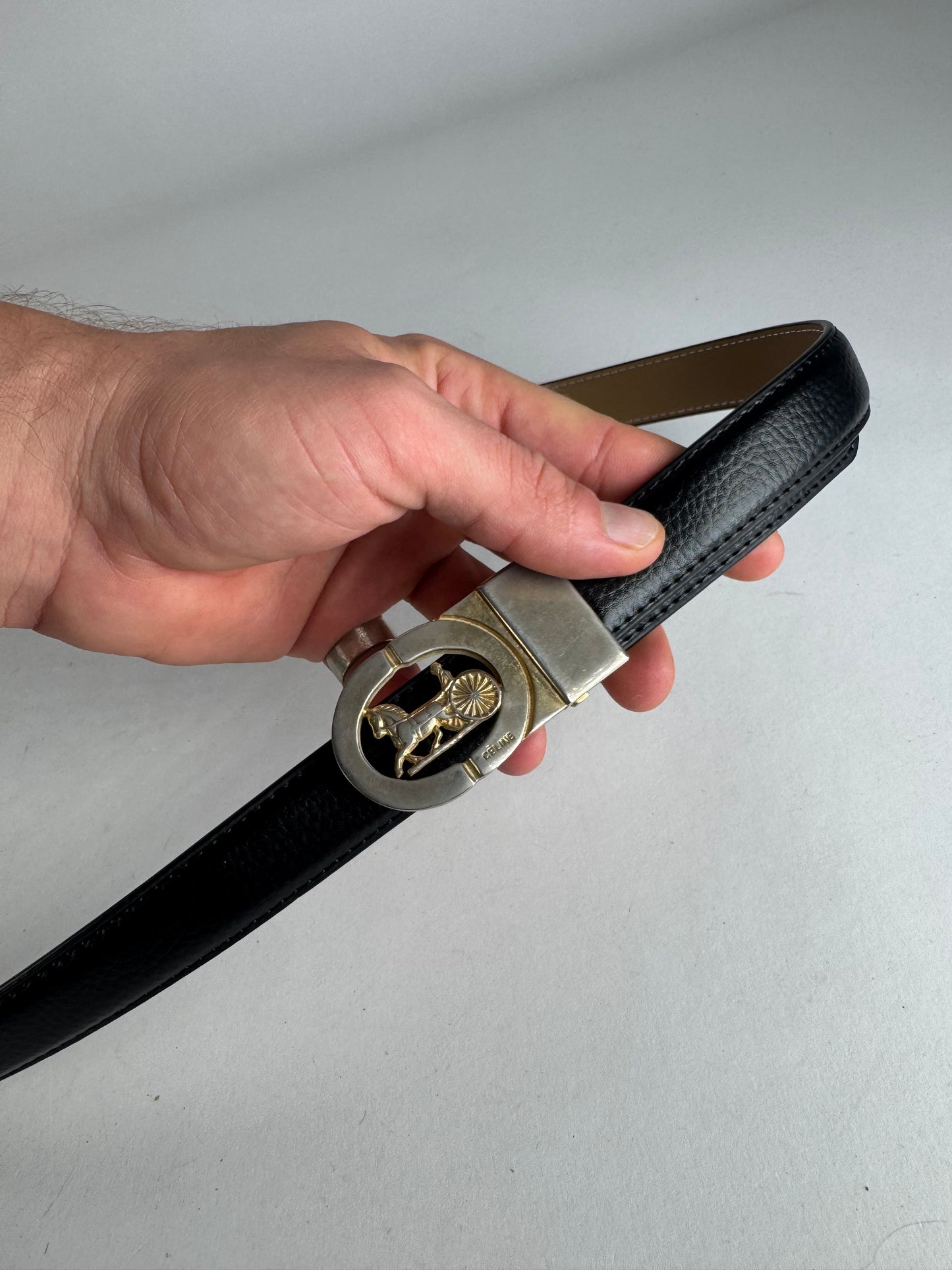 Vintage Celine Paris Carriage Logo Belt Black