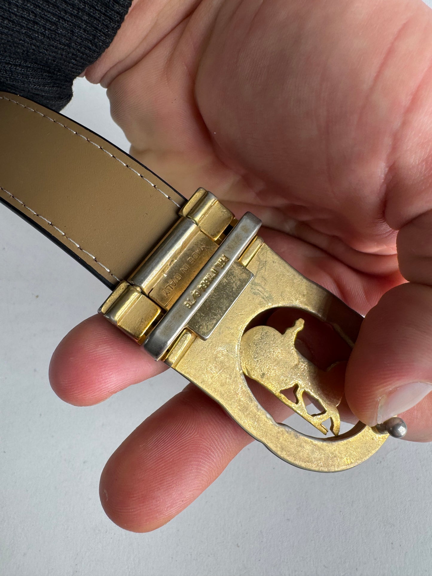 Vintage Celine Paris Carriage Logo Belt Black