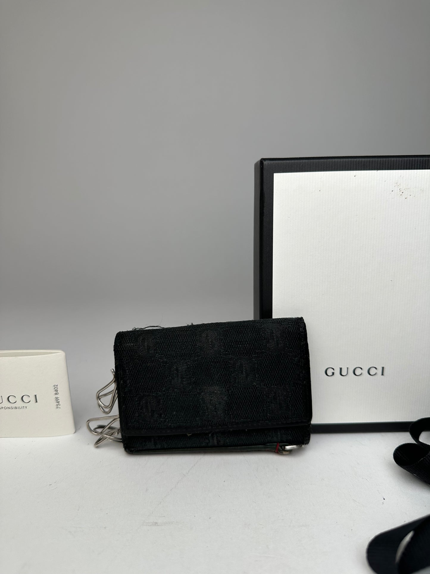 Vintage Gucci Monogram Canvas Leather Key Holder Black