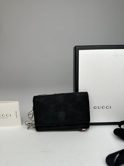 Vintage Gucci Monogram Canvas Leather Key Holder Black