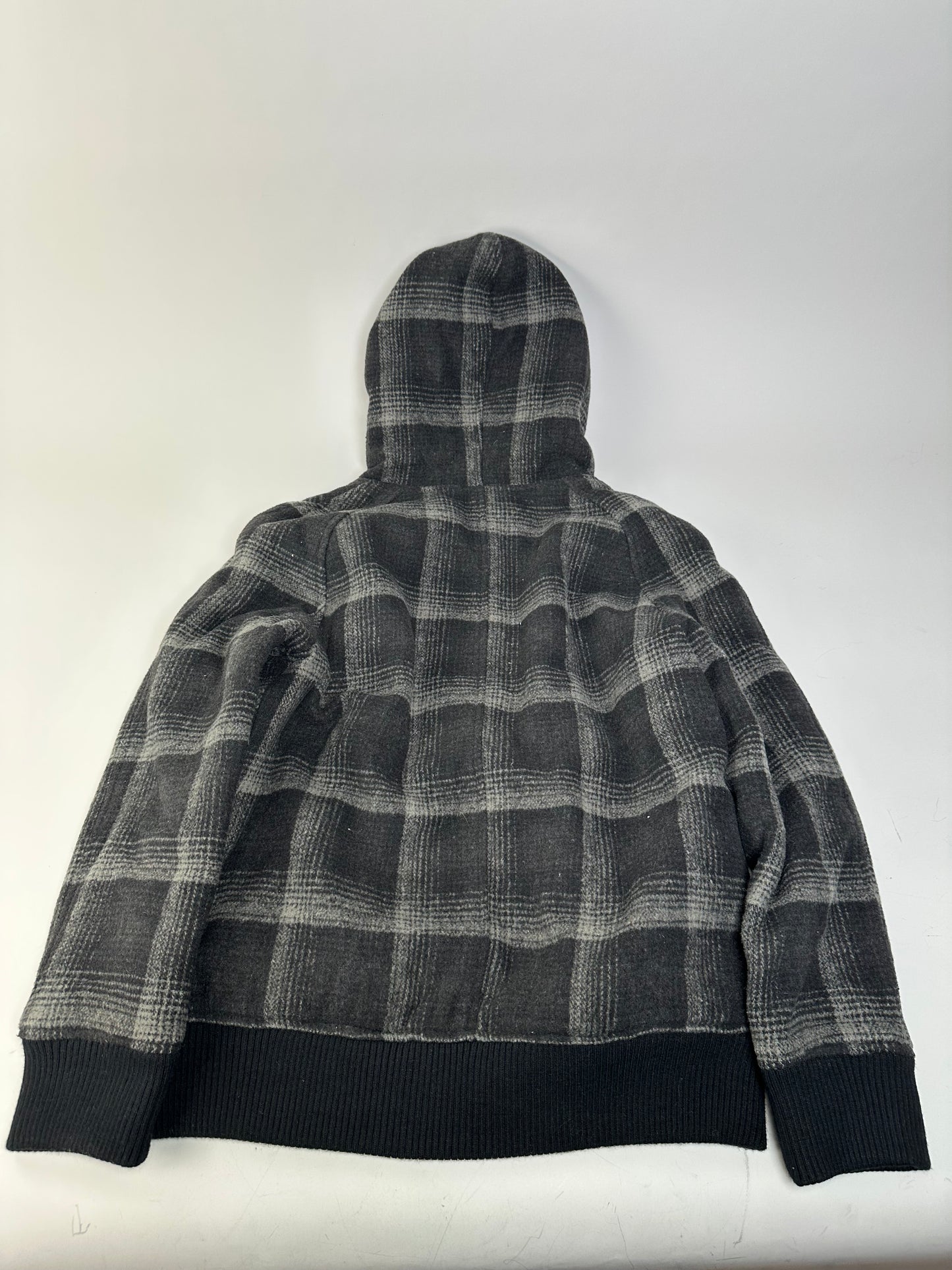 Vintage Kansai Yamamoto Plaid Wool Hooded Jacket Black Grey M