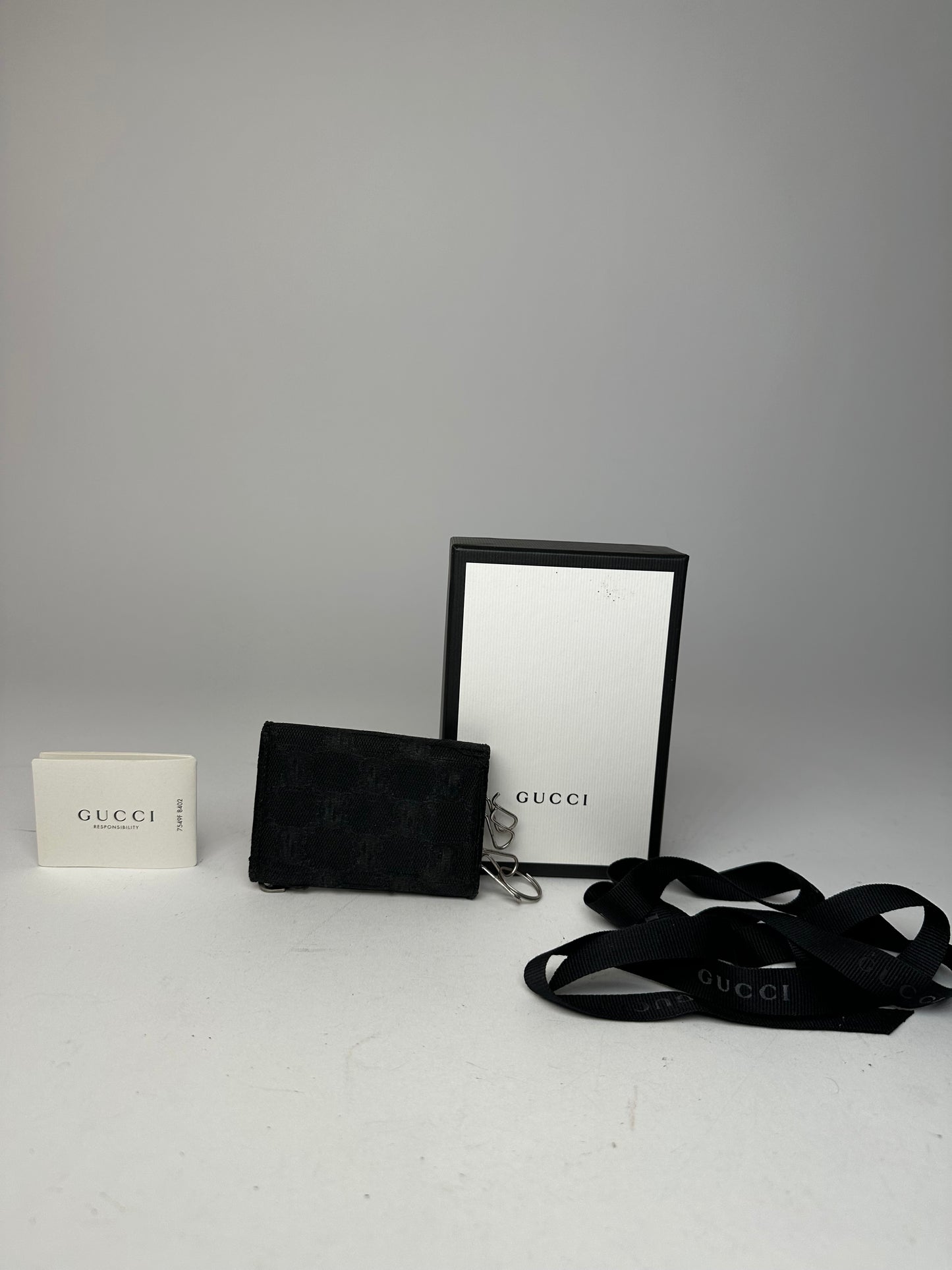 Vintage Gucci Monogram Canvas Leather Key Holder Black