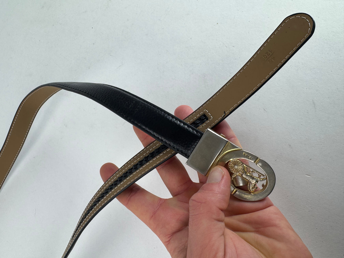 Vintage Celine Paris Carriage Logo Belt Black