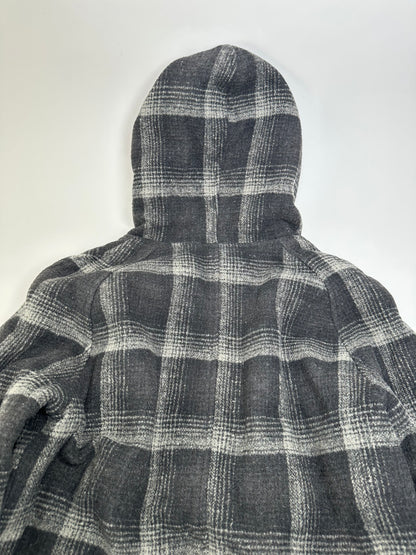 Vintage Kansai Yamamoto Plaid Wool Hooded Jacket Black Grey M