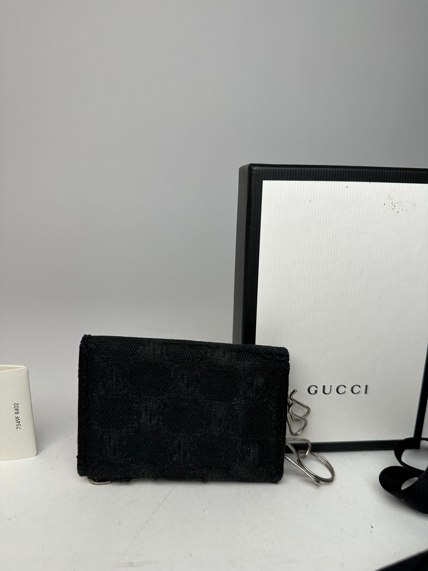 Vintage Gucci Monogram Canvas Leather Key Holder Black