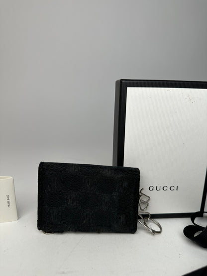 Vintage Gucci Monogram Canvas Leather Key Holder Black