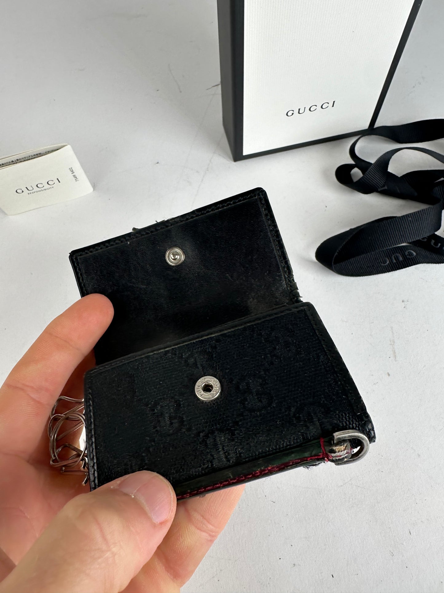 Vintage Gucci Monogram Canvas Leather Key Holder Black