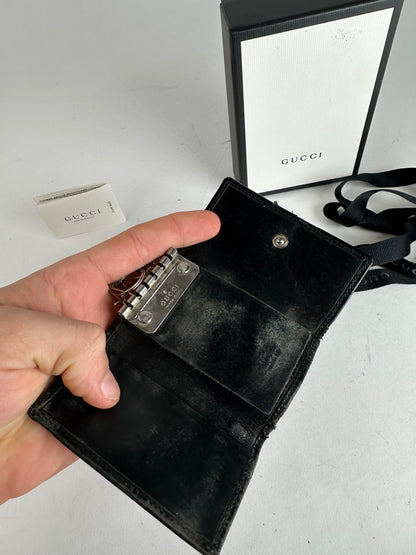 Vintage Gucci Monogram Canvas Leather Key Holder Black