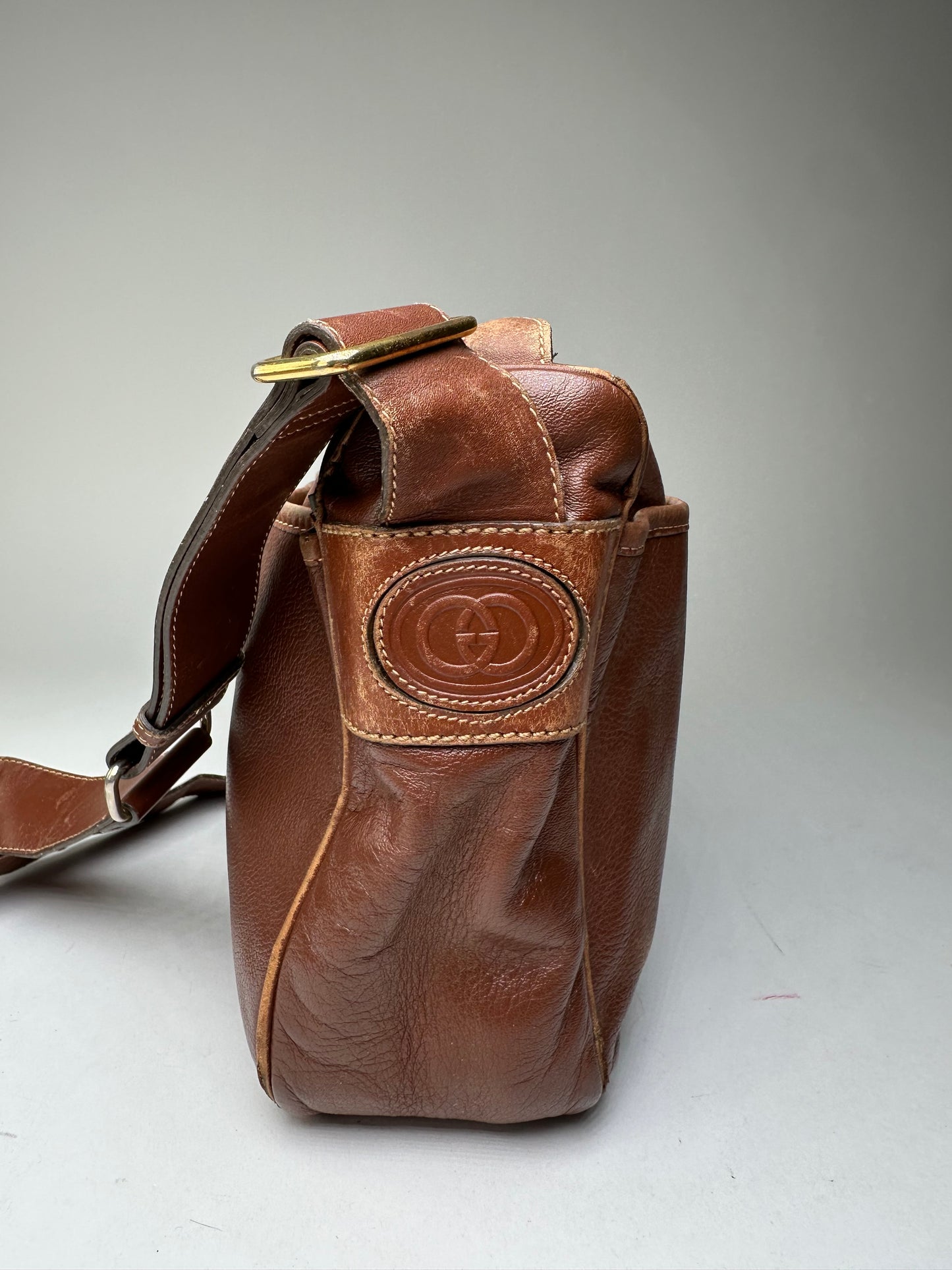 Vintage Gucci Leather Shoulder Bag Cognac Brown