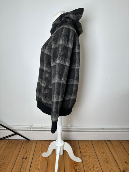 Vintage Kansai Yamamoto Plaid Wool Hooded Jacket Black Grey M