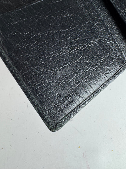 Vintage Gucci Monogram Leather Bamboo Wallet Grey Black