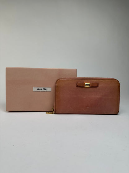 Vintage Miu Miu Zip-Around Leather Wallet c. 2010s Light Pink
