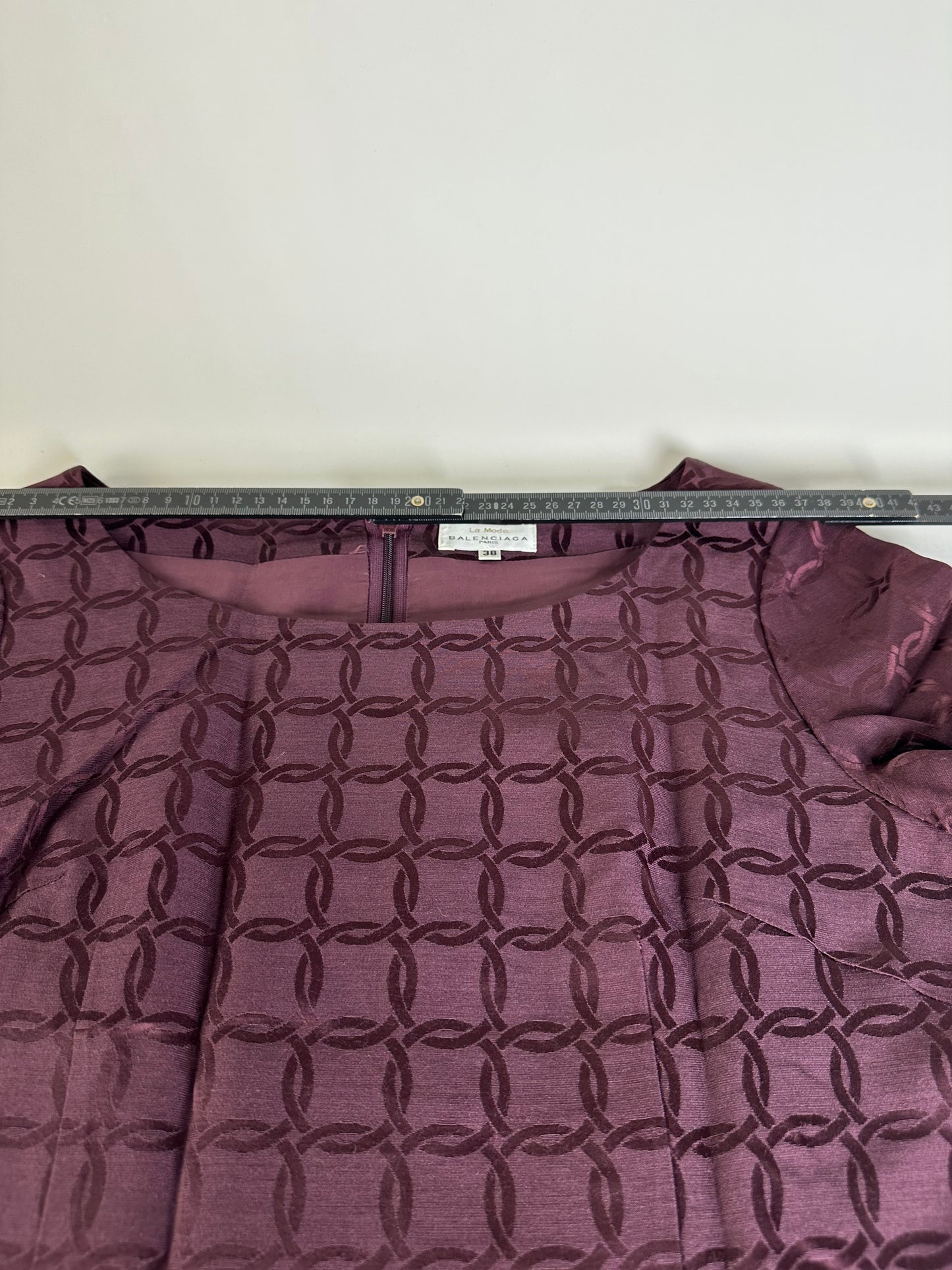 Vintage Balenciaga Abstract Pattern Dress Burgundy M