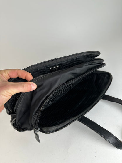 Vintage Prada Triangle Logo Polyester Travel Bag Black