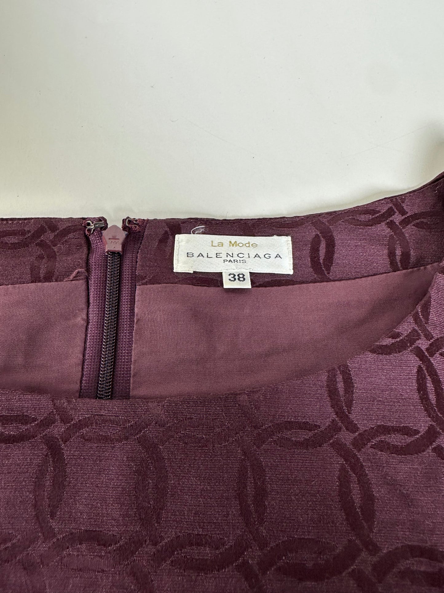 Vintage Balenciaga Abstract Pattern Dress Burgundy M