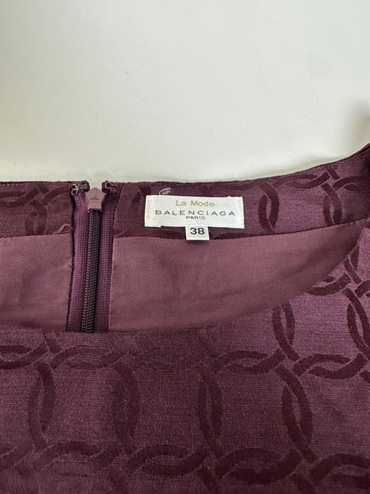 Vintage Balenciaga Abstract Pattern Dress Burgundy M