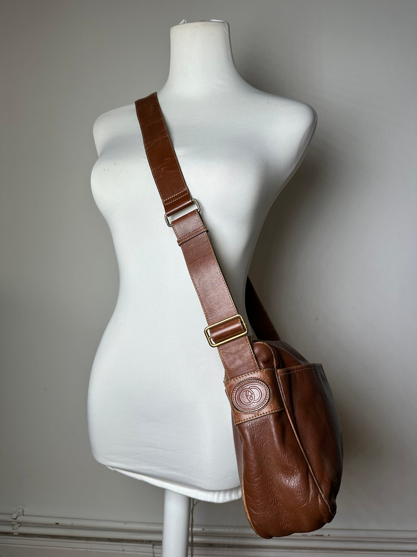 Vintage Gucci Leather Shoulder Bag Cognac Brown