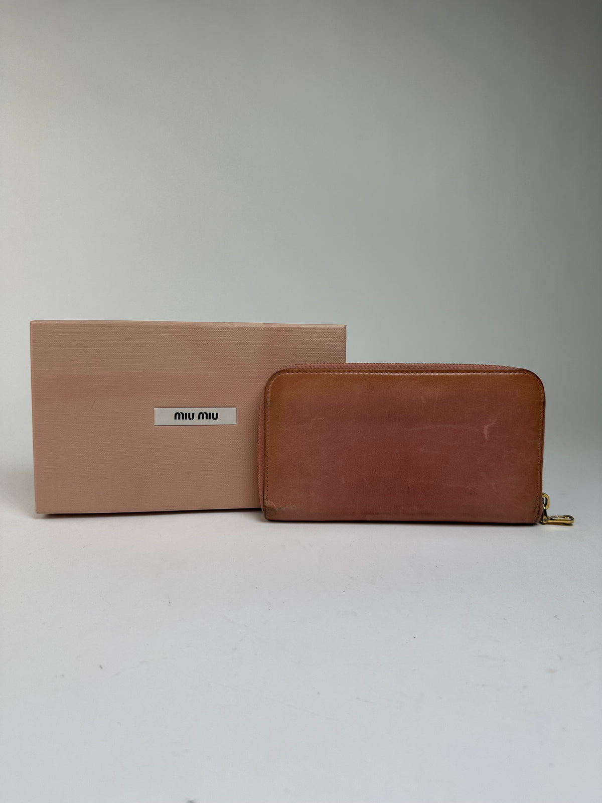 Vintage Miu Miu Zip-Around Leather Wallet c. 2010s Light Pink