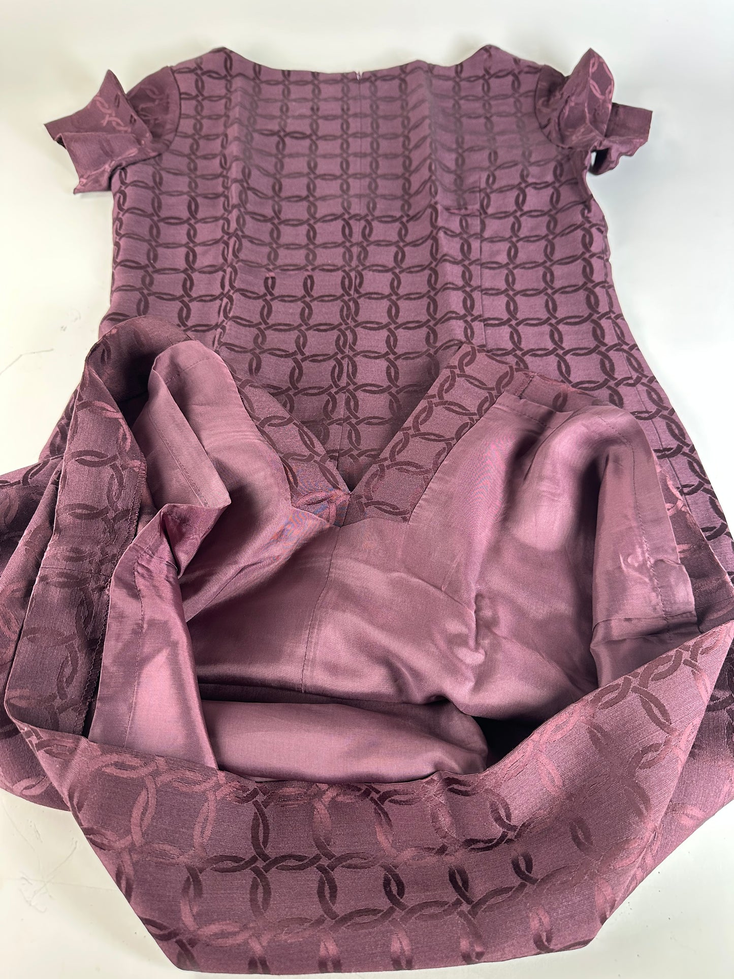 Vintage Balenciaga Abstract Pattern Dress Burgundy M