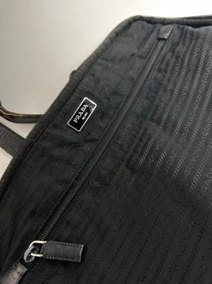Vintage Prada Triangle Logo Polyester Travel Bag Black