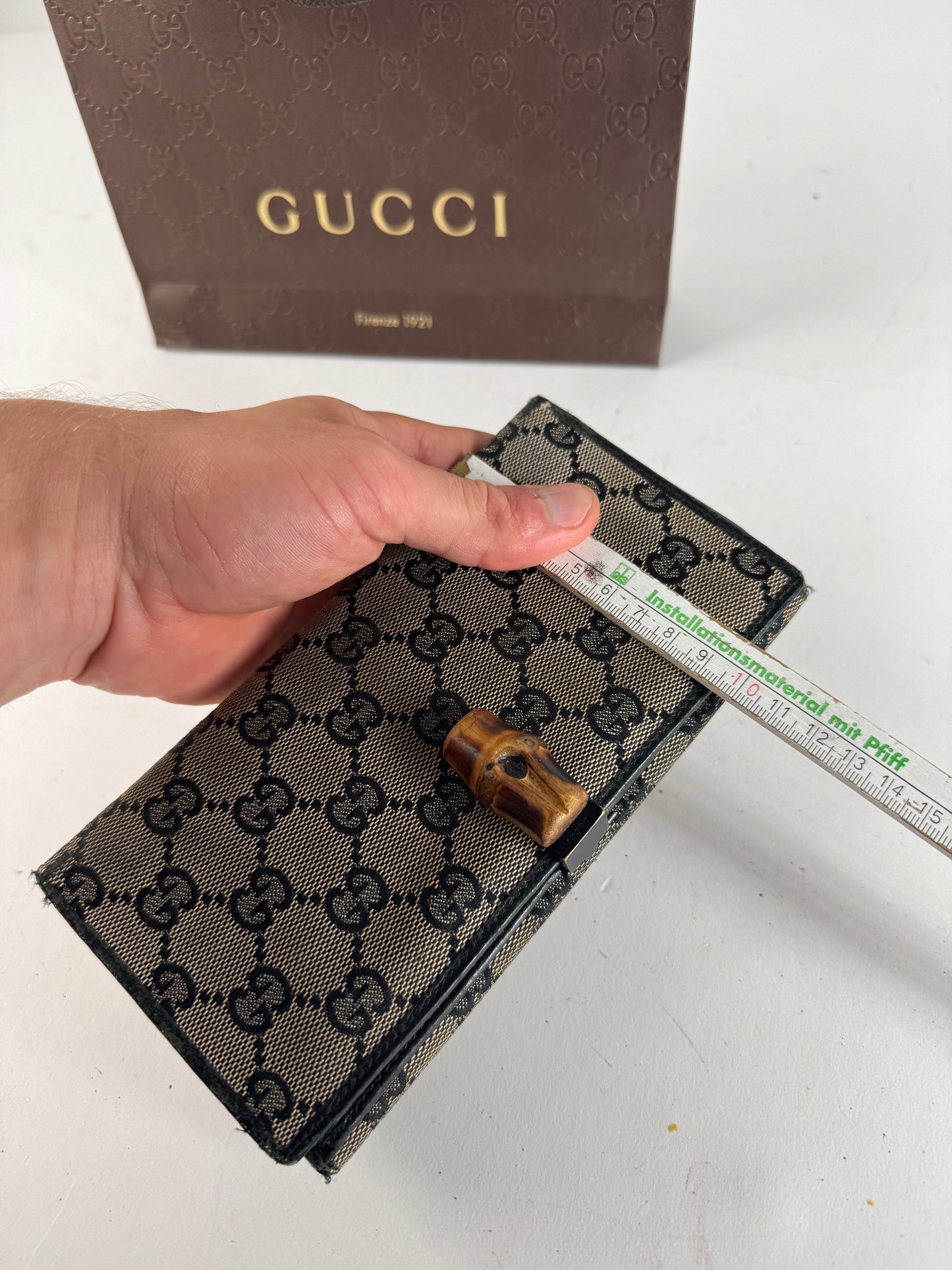 Vintage Gucci Monogram Leather Bamboo Wallet Grey Black