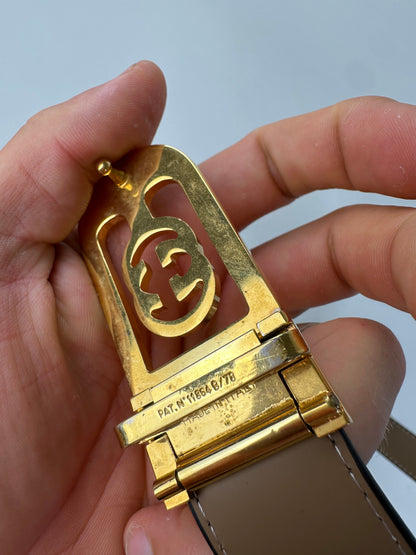 Vintage Gucci GG Logo Leather Belt Black Beige Gold