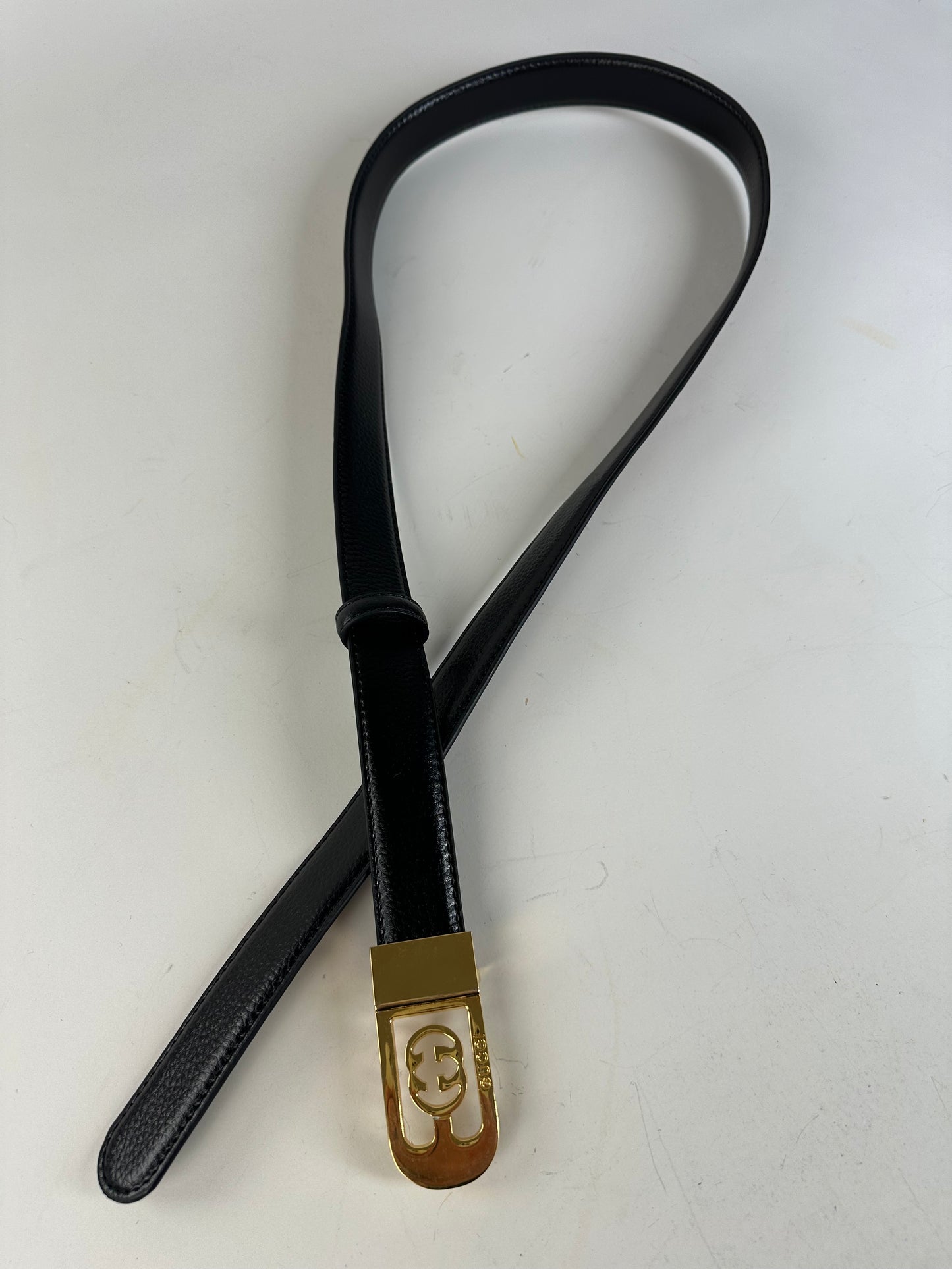 Vintage Gucci GG Logo Leather Belt Black Beige Gold