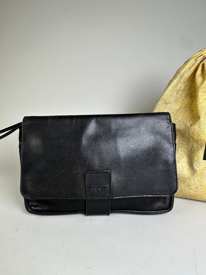Vintage Fendi Leather Clutch Bag Black Gold