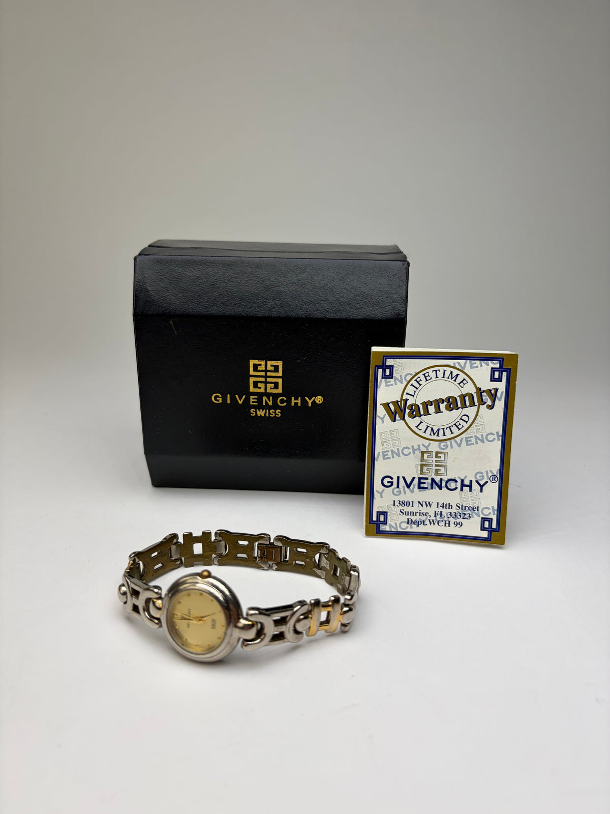 Vintage Givenchy 4G Logo Bracelet Watch Late 1990s Silver Gold Yellow