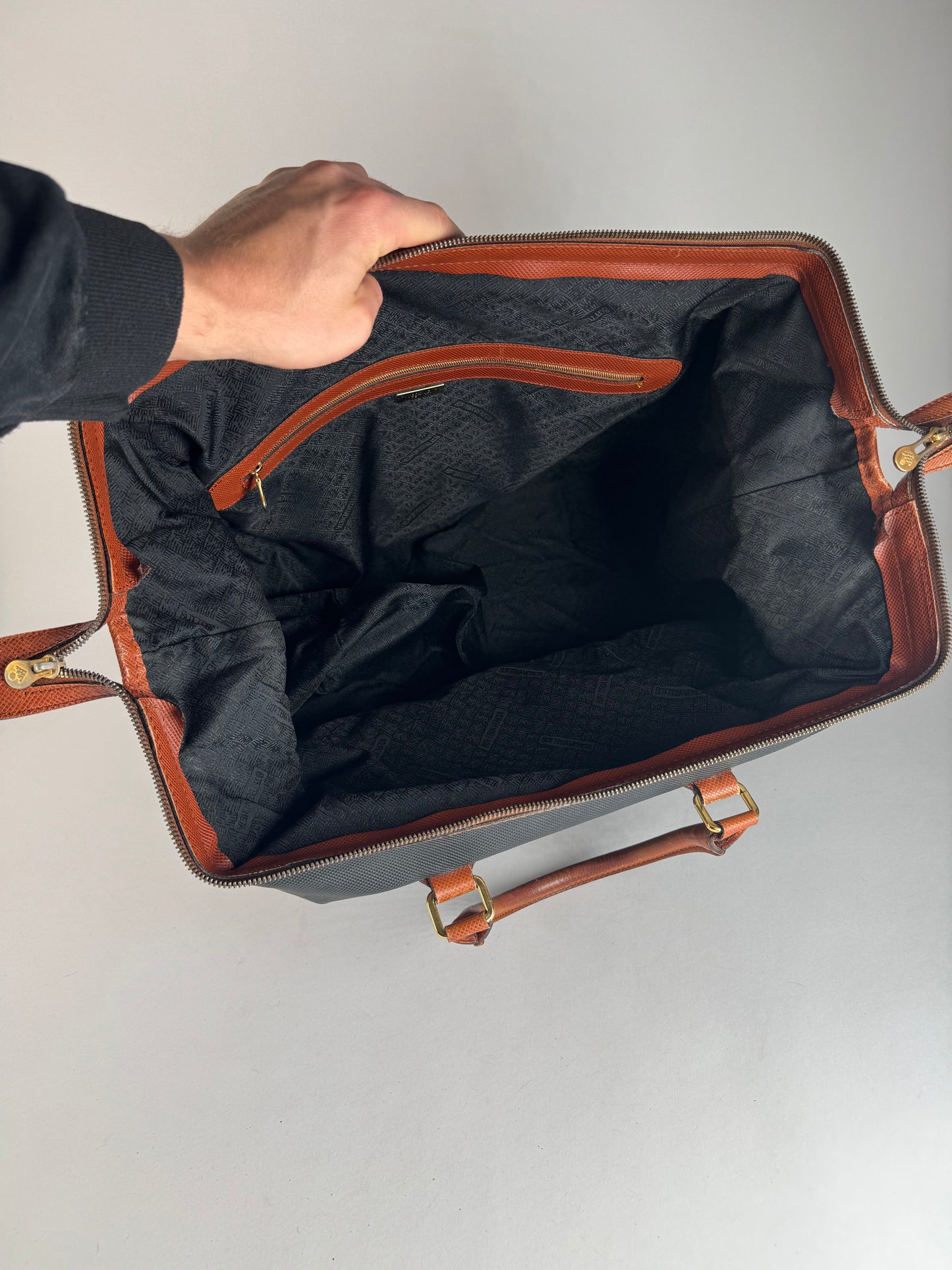 Vintage Bottega Veneta Leather Travel Bag Black Brown