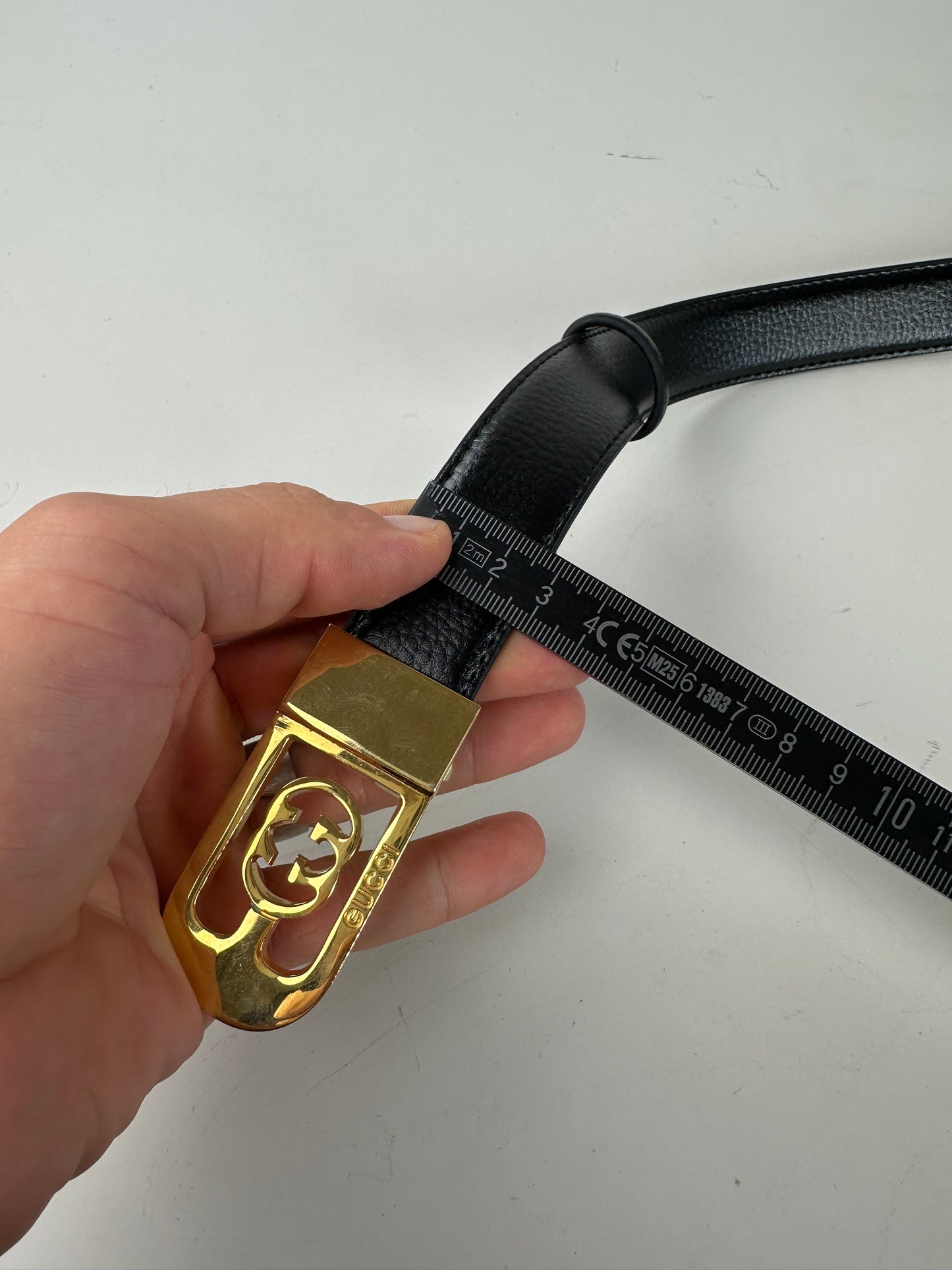 Vintage Gucci GG Logo Leather Belt Black Beige Gold