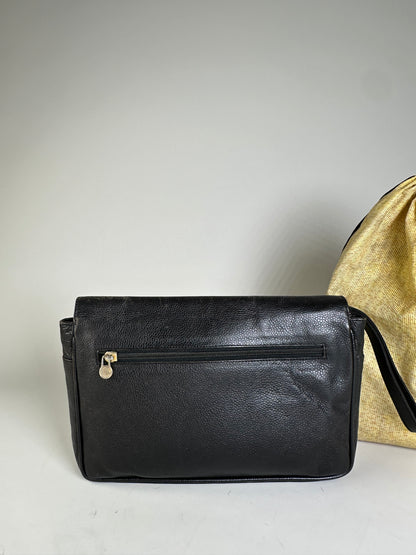 Vintage Fendi Leather Clutch Bag Black Gold