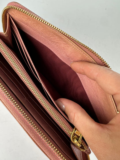 Vintage Miu Miu Zip-Around Leather Wallet c. 2010s Light Pink