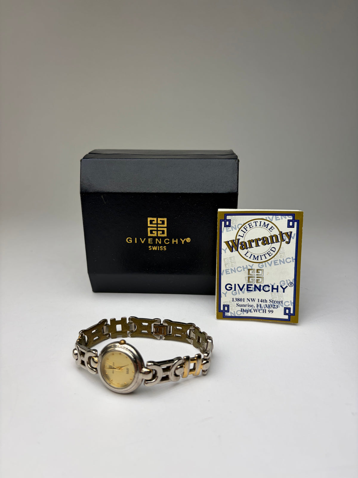Vintage Givenchy 4G Logo Bracelet Watch Late 1990s Silver Gold Yellow
