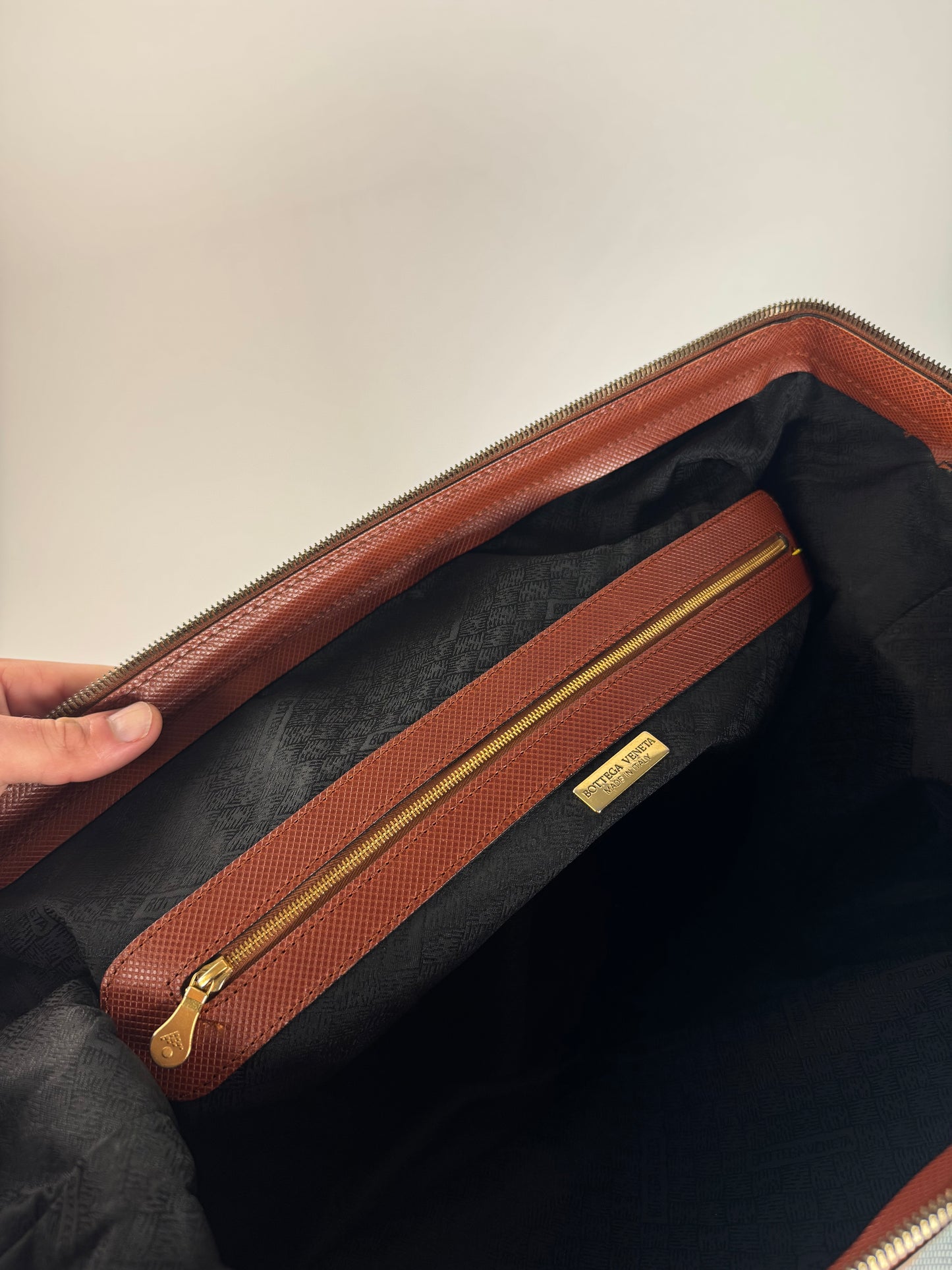 Vintage Bottega Veneta Leather Travel Bag Black Brown