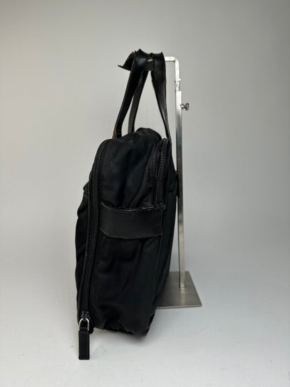 Vintage Prada Triangle Logo Polyester Travel Bag Black