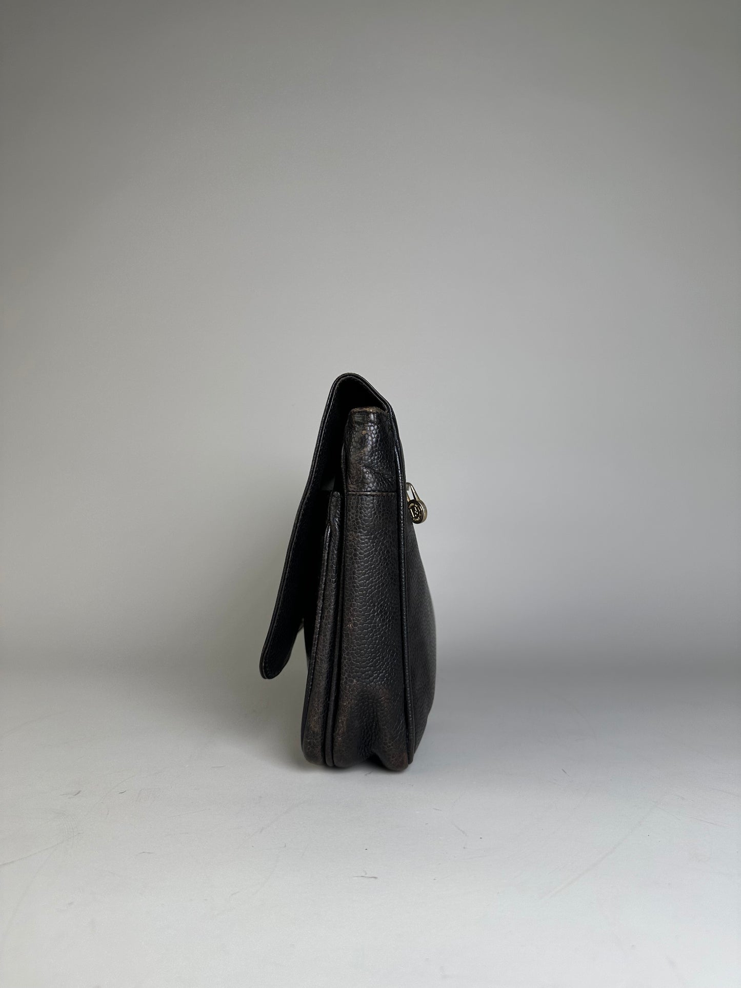 Vintage Fendi Leather Clutch Bag Black Gold