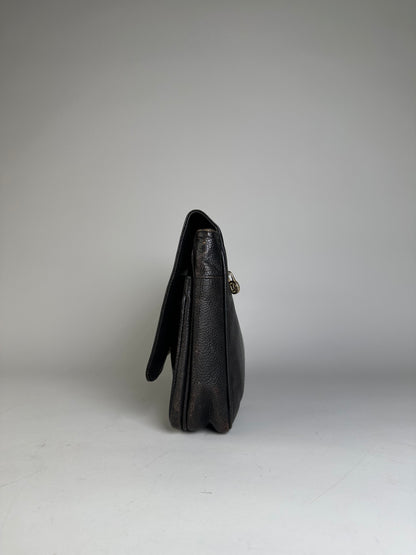 Vintage Fendi Leather Clutch Bag Black Gold