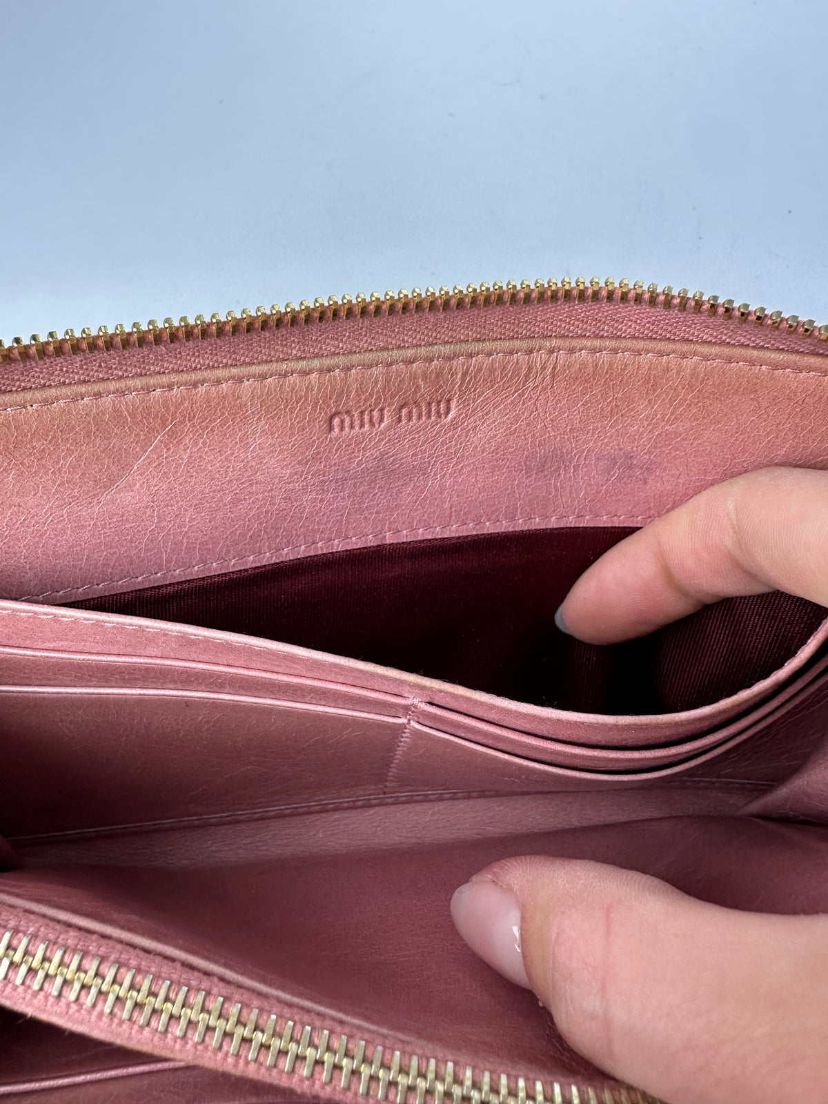 Vintage Miu Miu Zip-Around Leather Wallet c. 2010s Light Pink