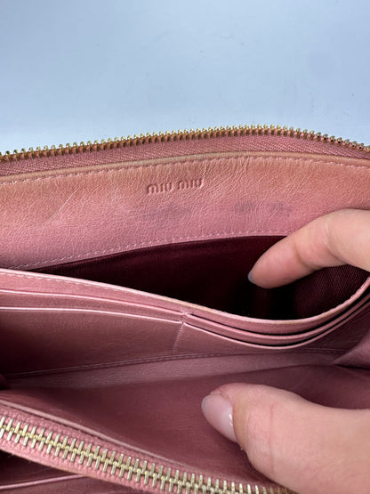 Vintage Miu Miu Zip-Around Leather Wallet c. 2010s Light Pink