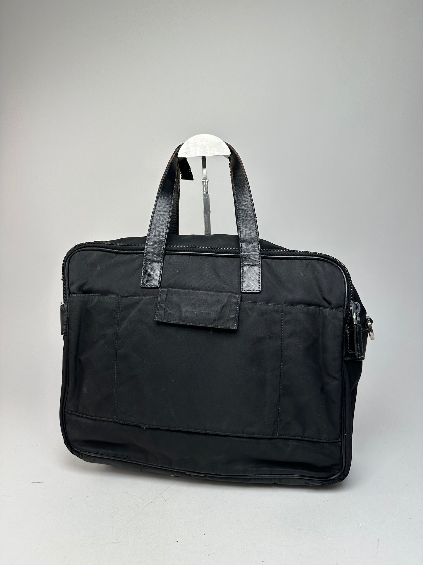 Vintage Prada Triangle Logo Polyester Travel Bag Black