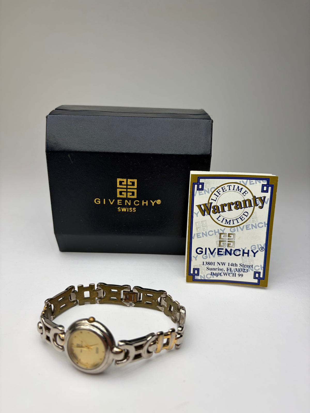 Vintage Givenchy 4G Logo Bracelet Watch Late 1990s Silver Gold Yellow