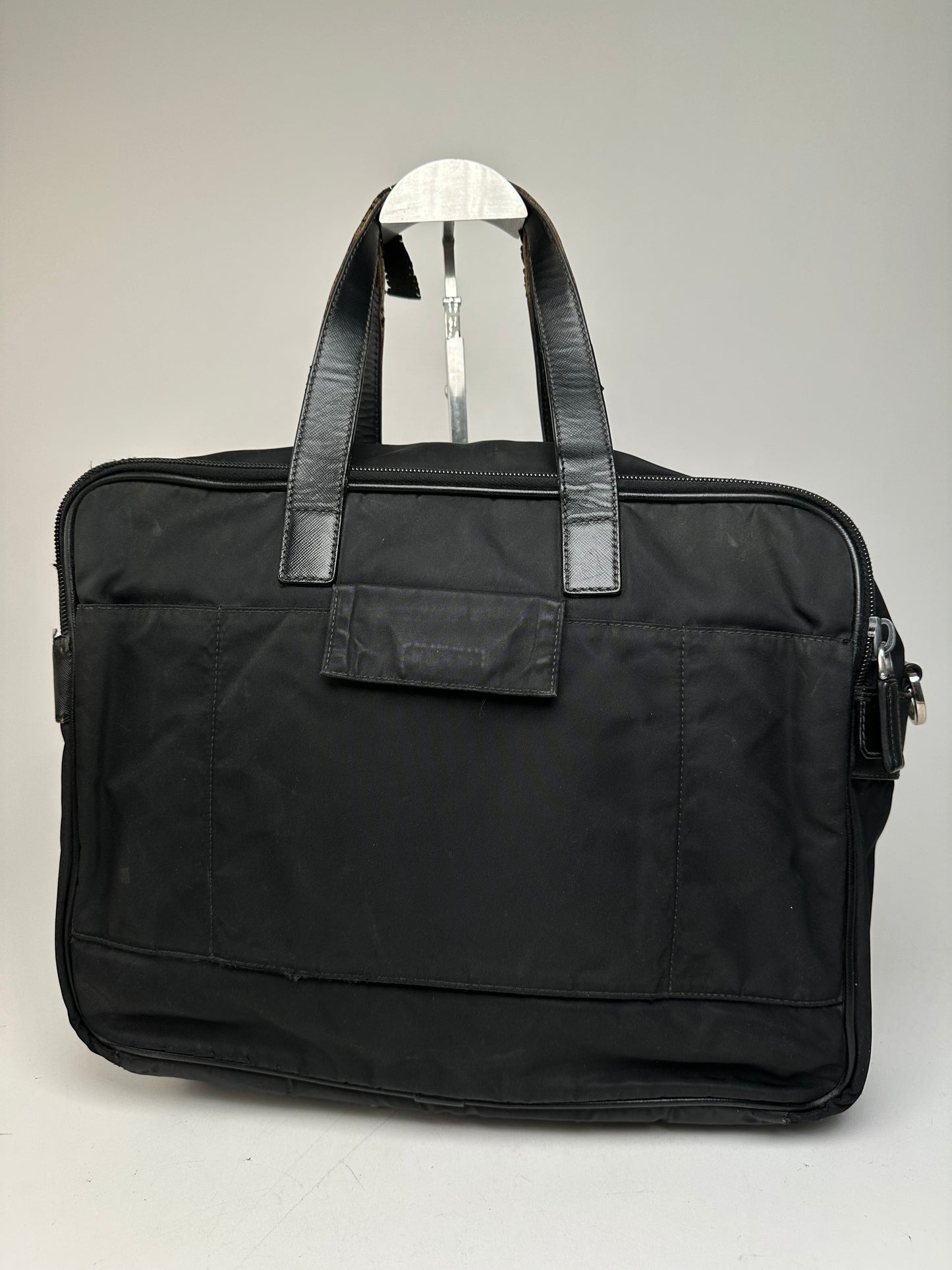 Vintage Prada Triangle Logo Polyester Travel Bag Black