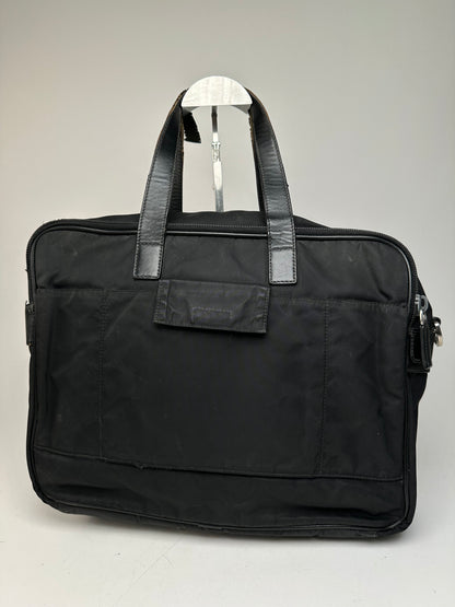 Vintage Prada Triangle Logo Polyester Travel Bag Black