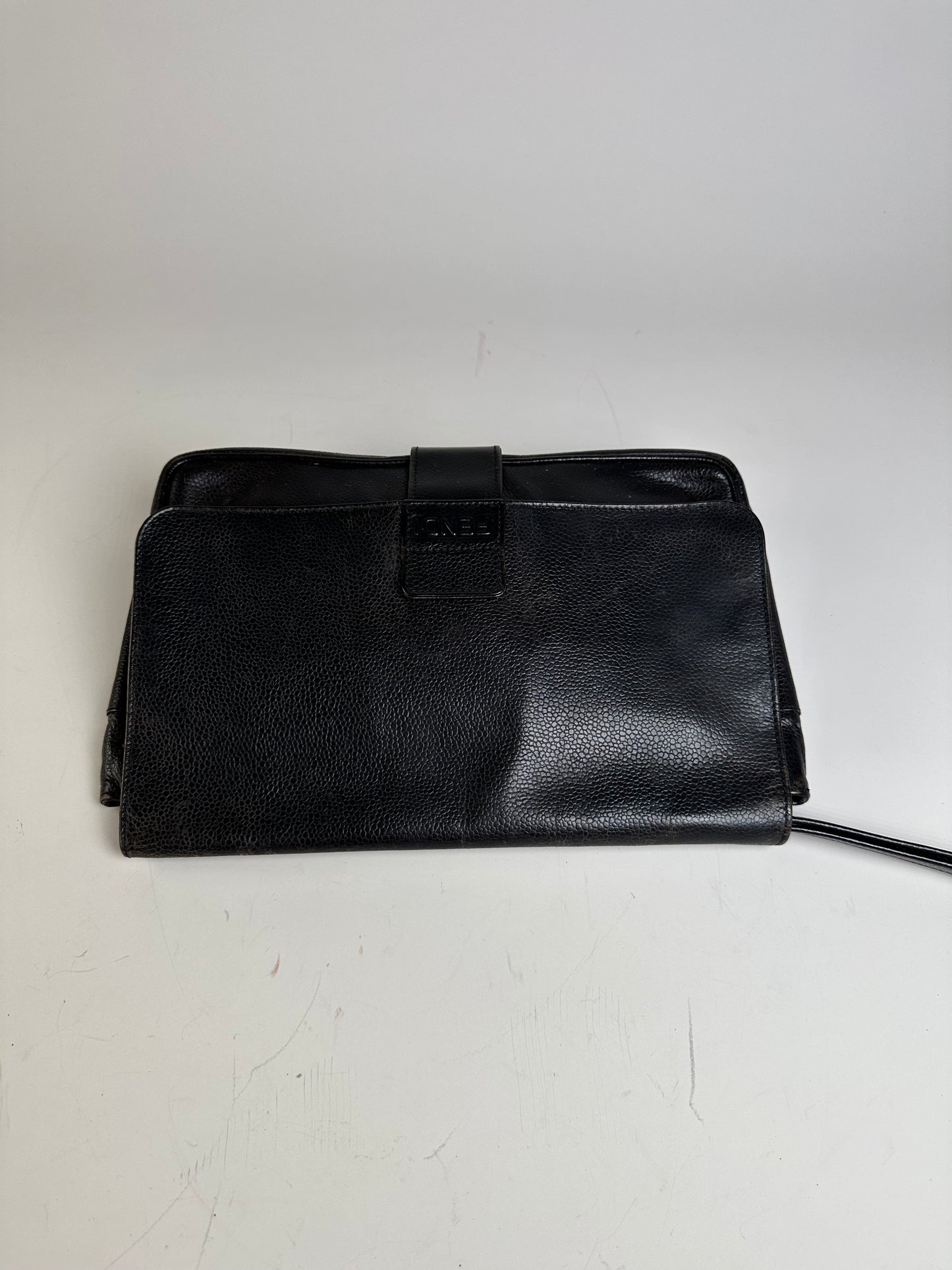 Vintage Fendi Leather Clutch Bag Black Gold