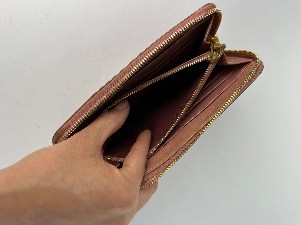 Vintage Miu Miu Zip-Around Leather Wallet c. 2010s Light Pink