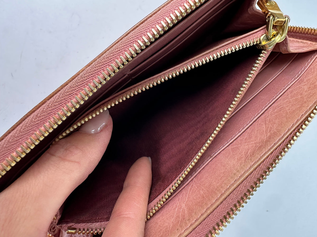 Vintage Miu Miu Zip-Around Leather Wallet c. 2010s Light Pink