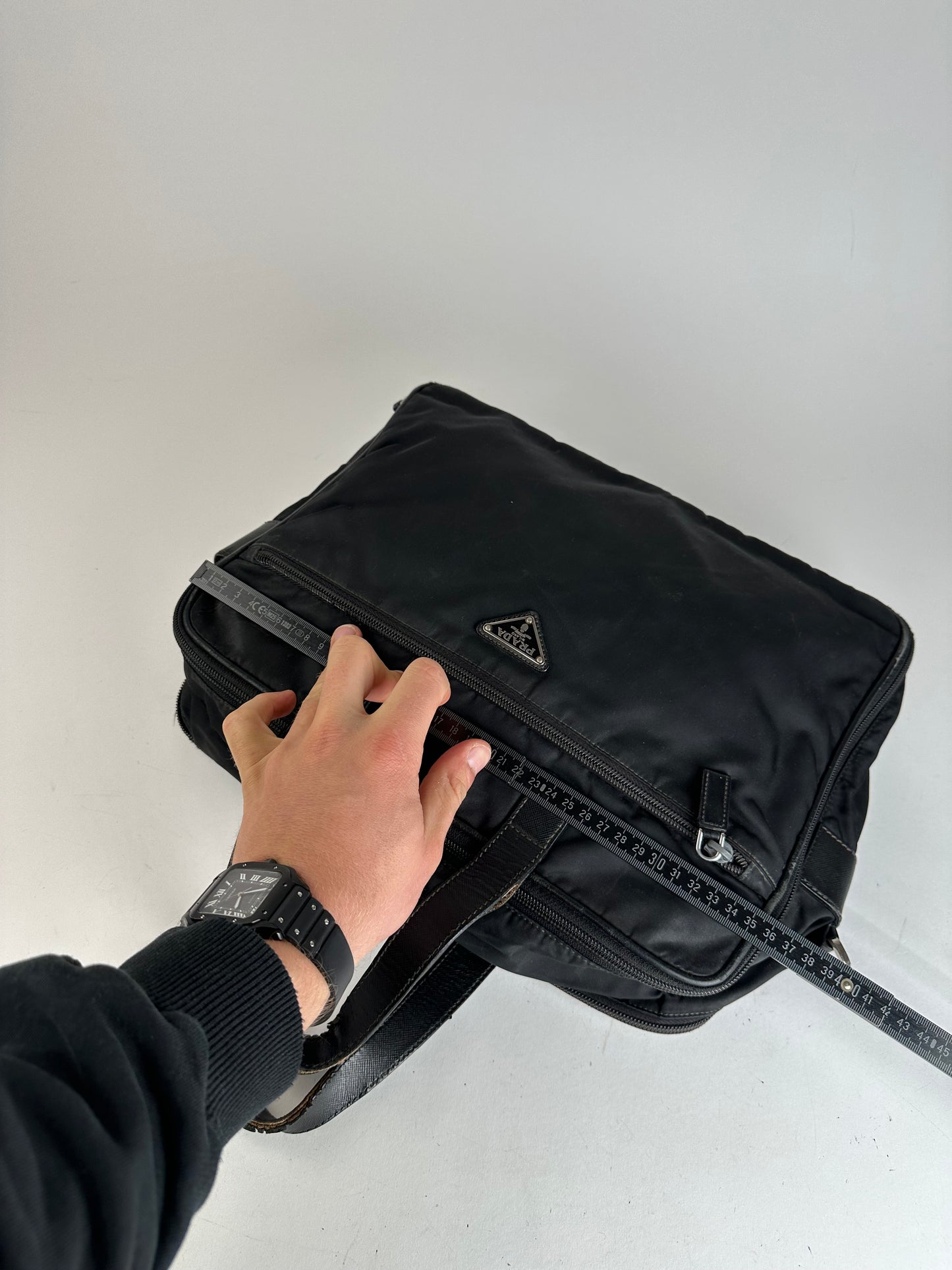 Vintage Prada Triangle Logo Polyester Travel Bag Black