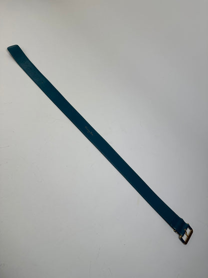 Vintage Dior Leather Belt Teal Gold Buckle